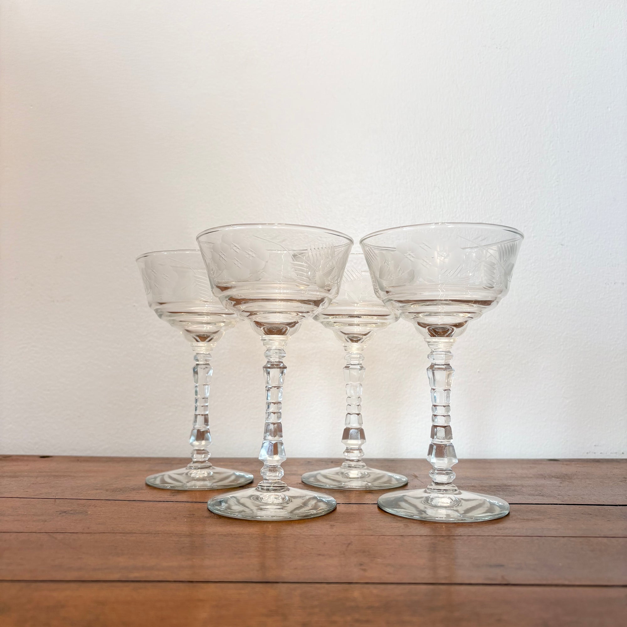 1950’s Etched Champagne Coupes (set of 4)