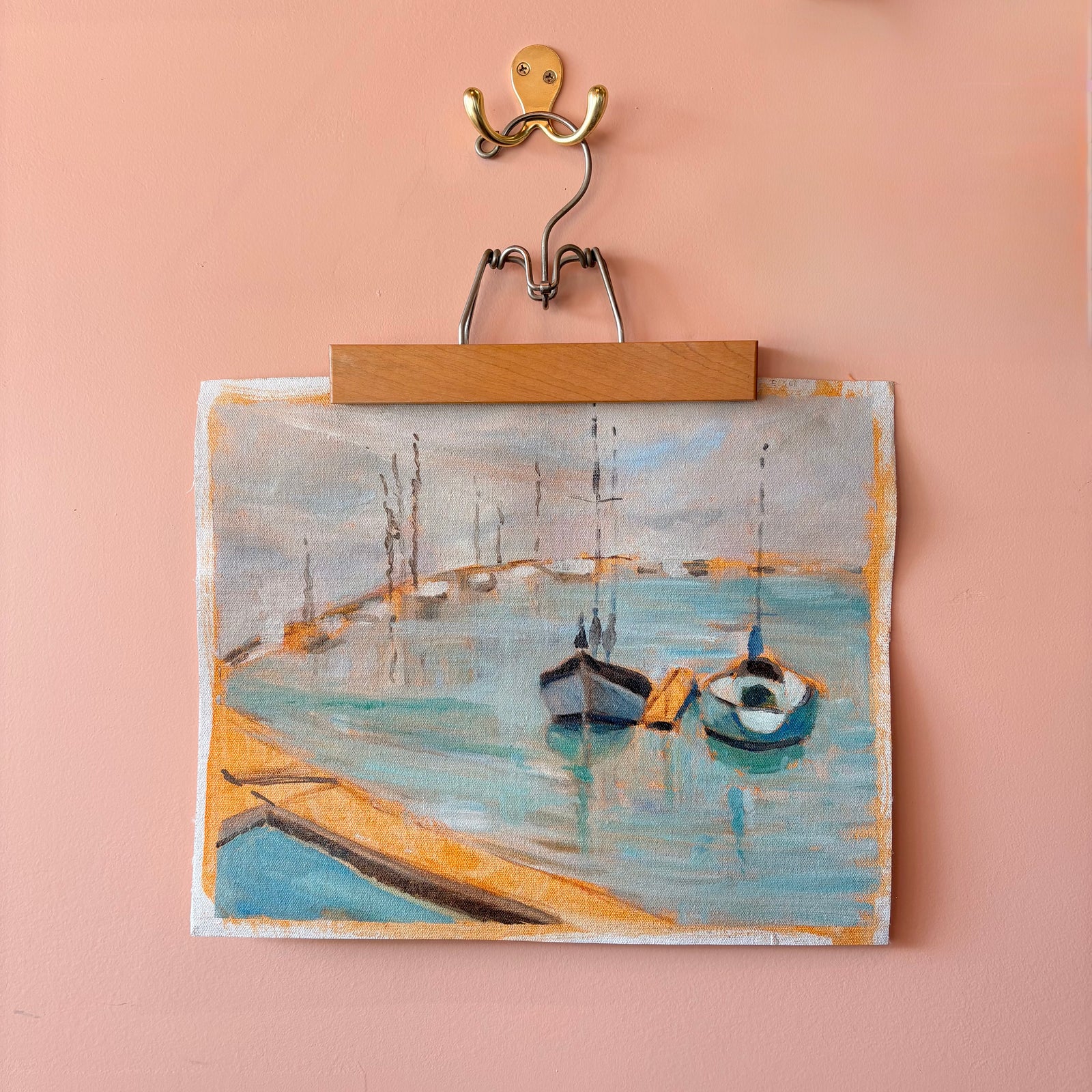 Impressionistic Harbor Painting on Canvas Hanger