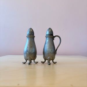 Vintage Footed Pewter Salt & Pepper Shakers