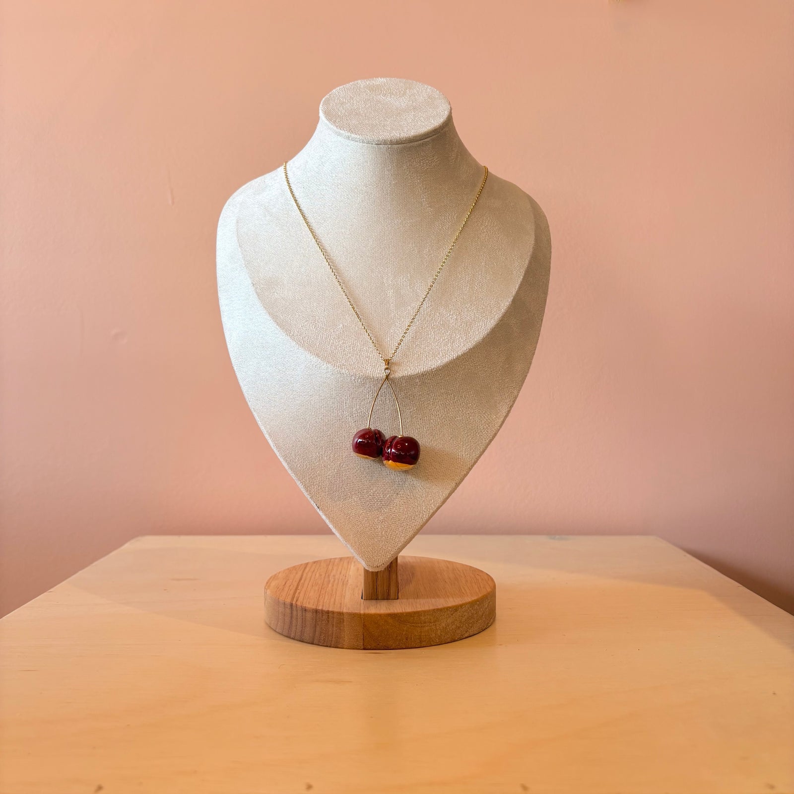 Ceramic Cherry Necklace - Burgundy