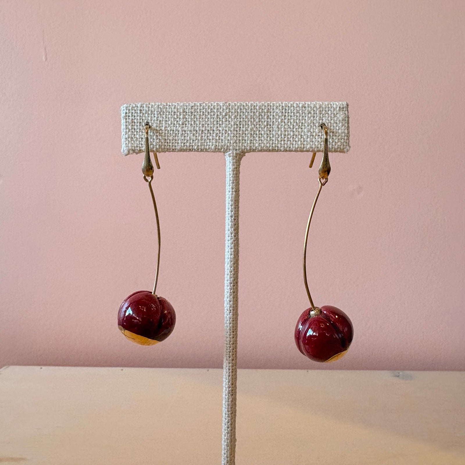 Ceramic Cherry Earrings - Burgundy