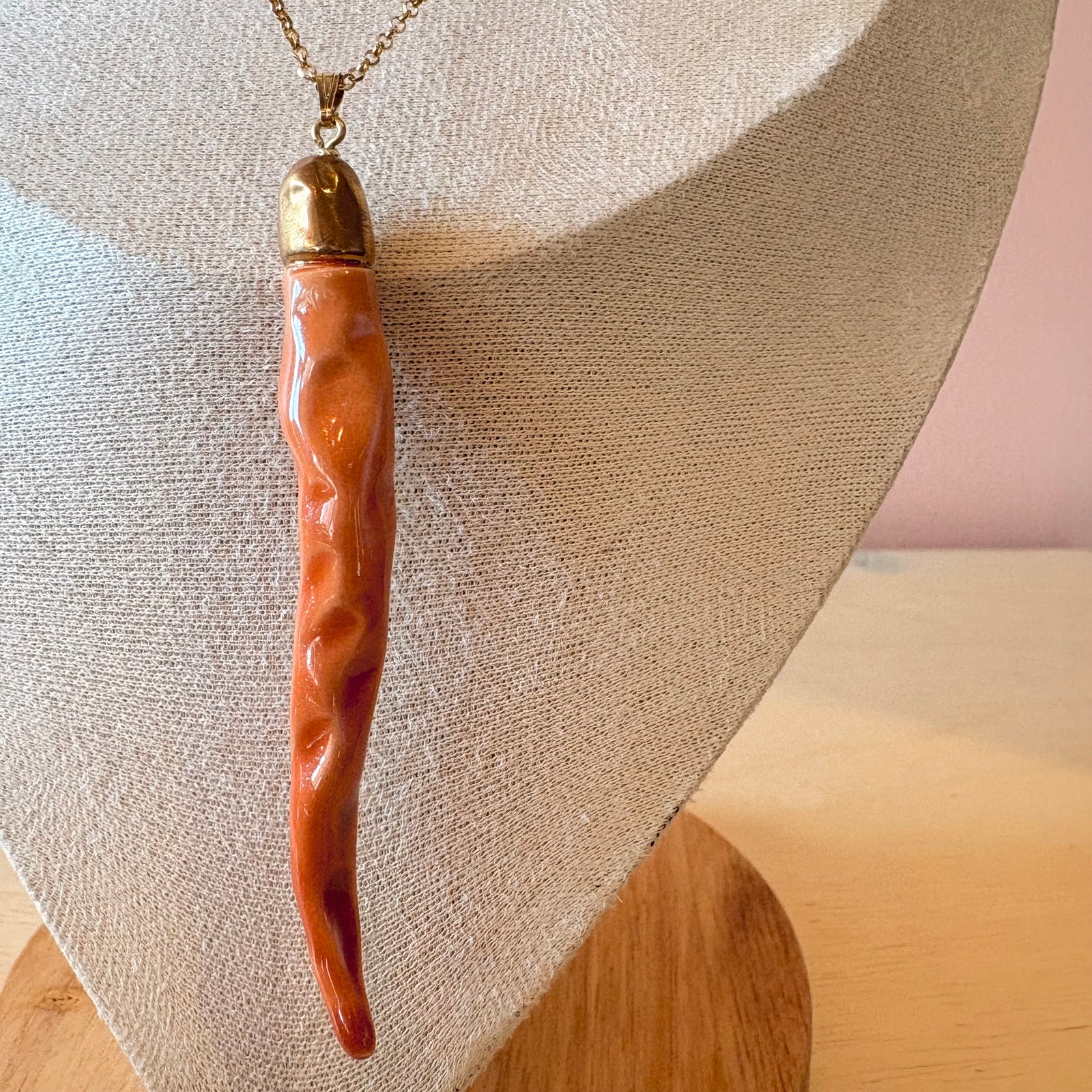 Ceramic Chili Pepper Necklace - Salmon