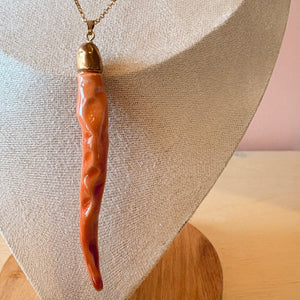 Ceramic Chili Pepper Necklace - Salmon