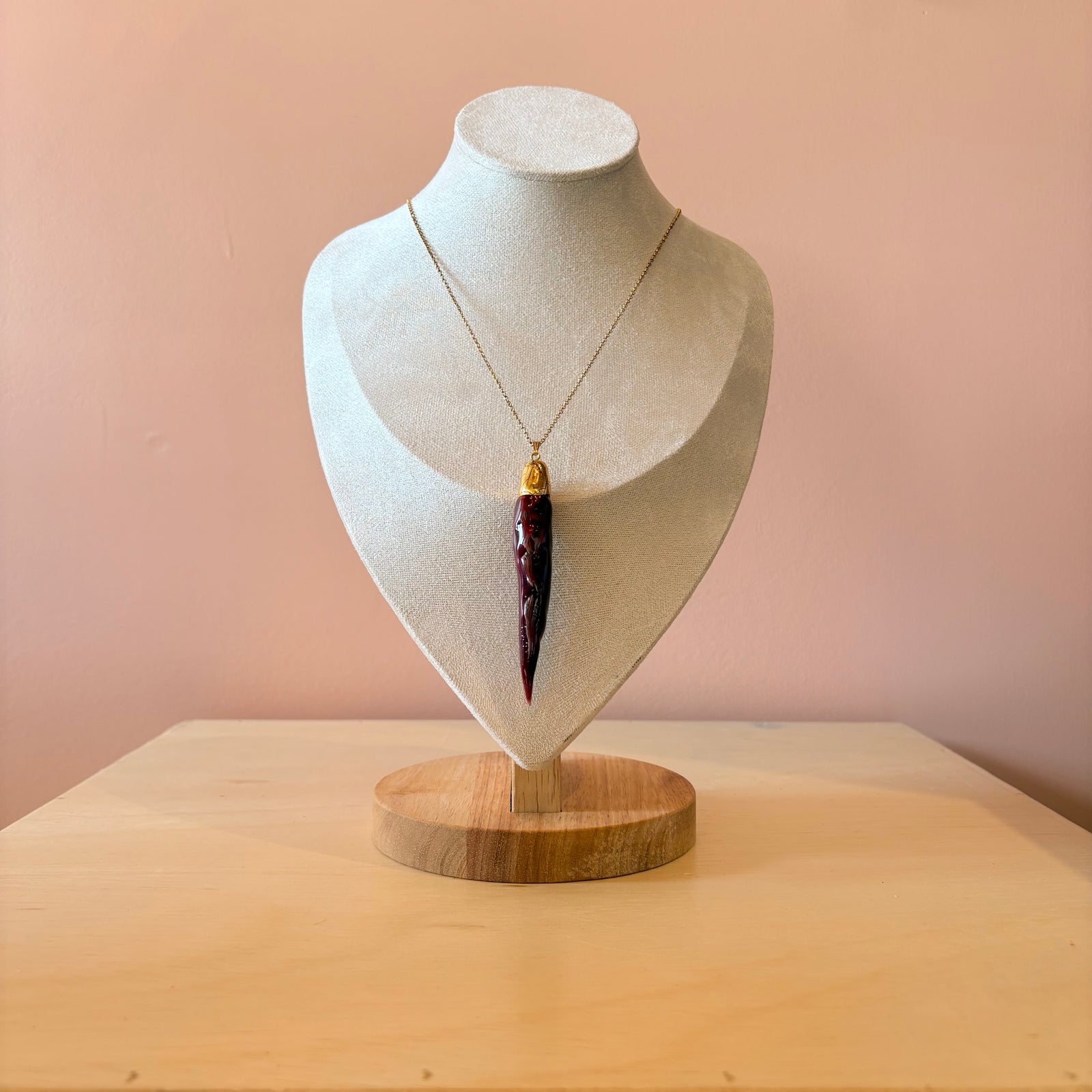 Ceramic Chili Pepper Necklace - Burgundy