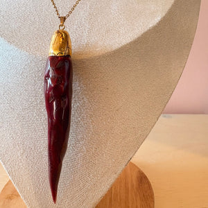 Ceramic Chili Pepper Necklace - Burgundy