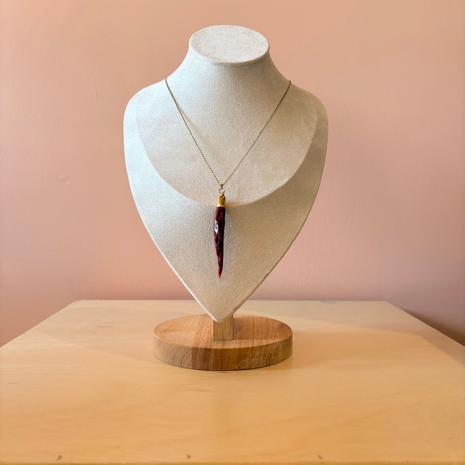 Ceramic Chili Pepper Necklace - Burgundy