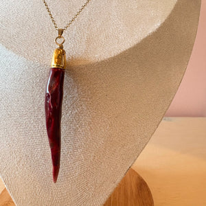 Ceramic Chili Pepper Necklace - Burgundy