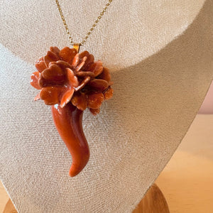Ceramic Flowered Lucky Horn - Salmon