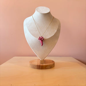 Ceramic Flowered Lucky Horn Necklace - Pink