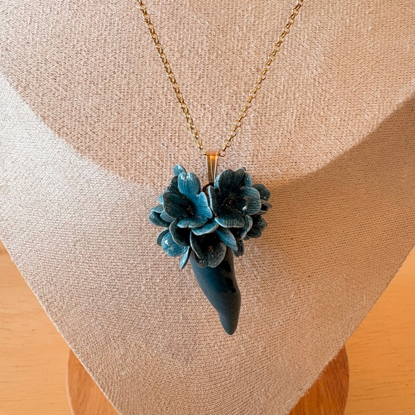 Ceramic Flowered Lucky Horn - Turquoise