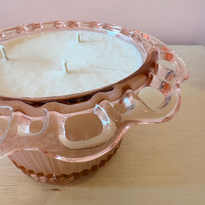 “Modge Podge” Pink Depression Glass Candle