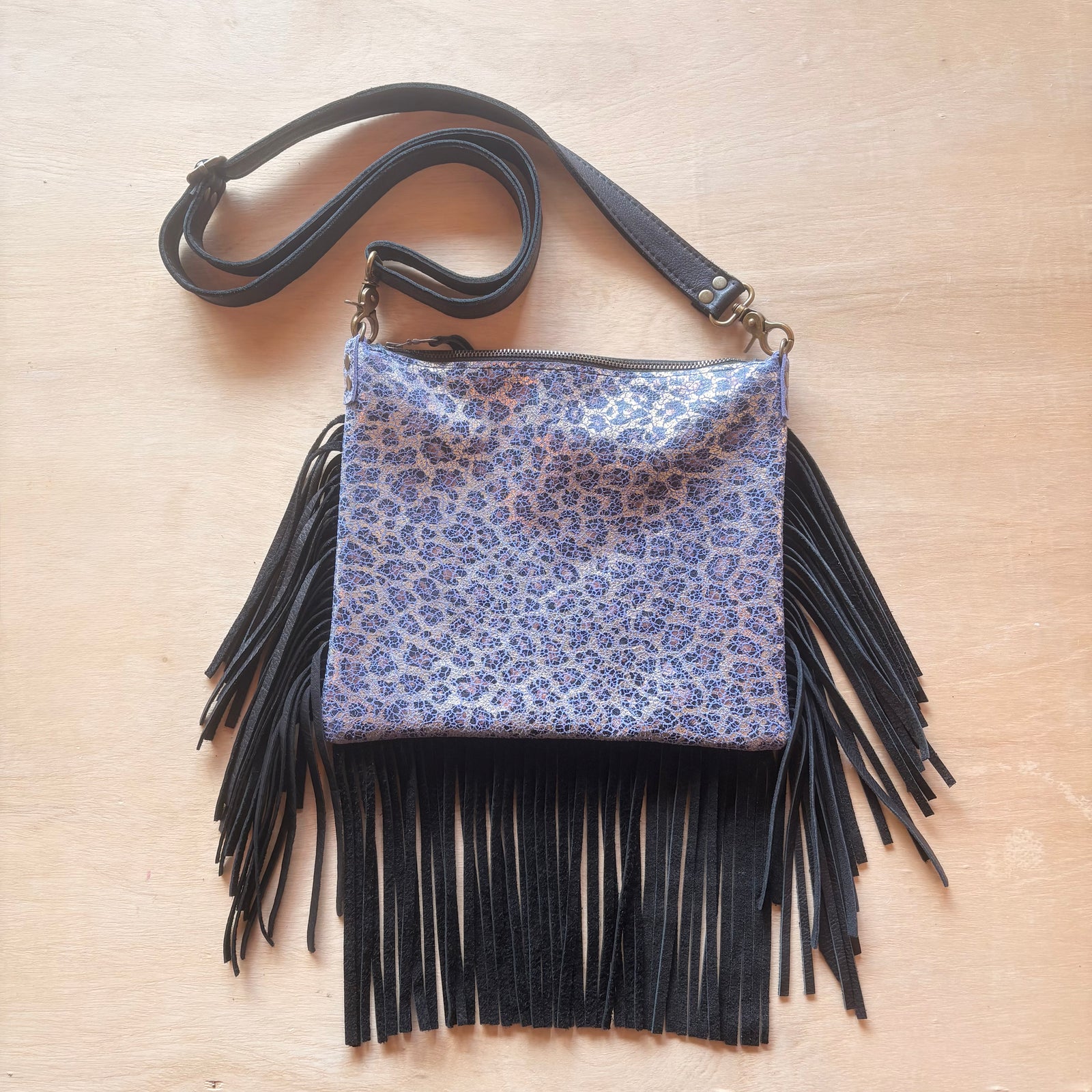 Joni Fringe - Distressed Purple Leopard