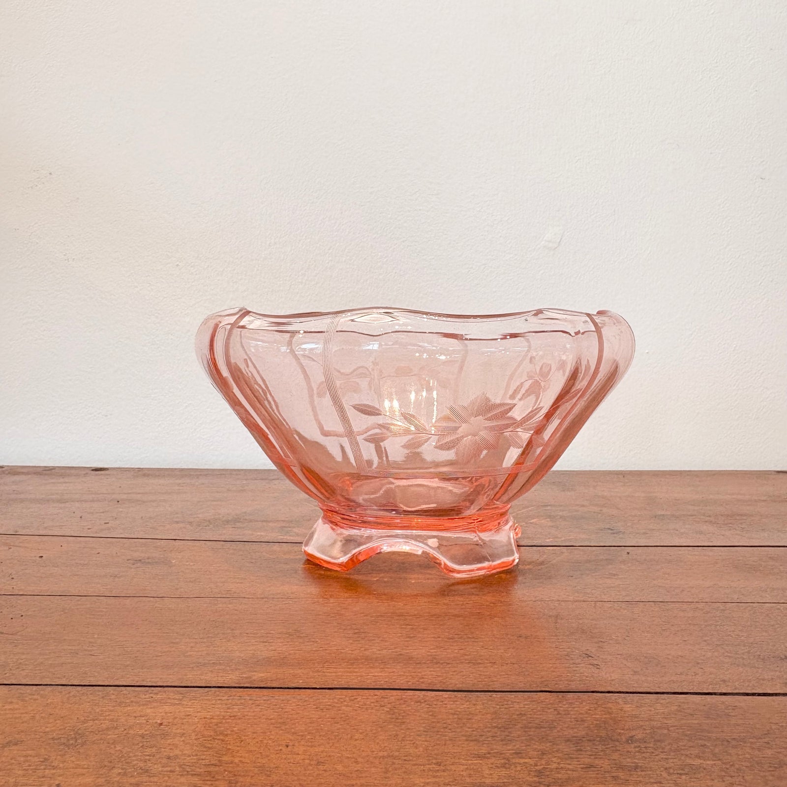 Etched Pink Glass Bowl