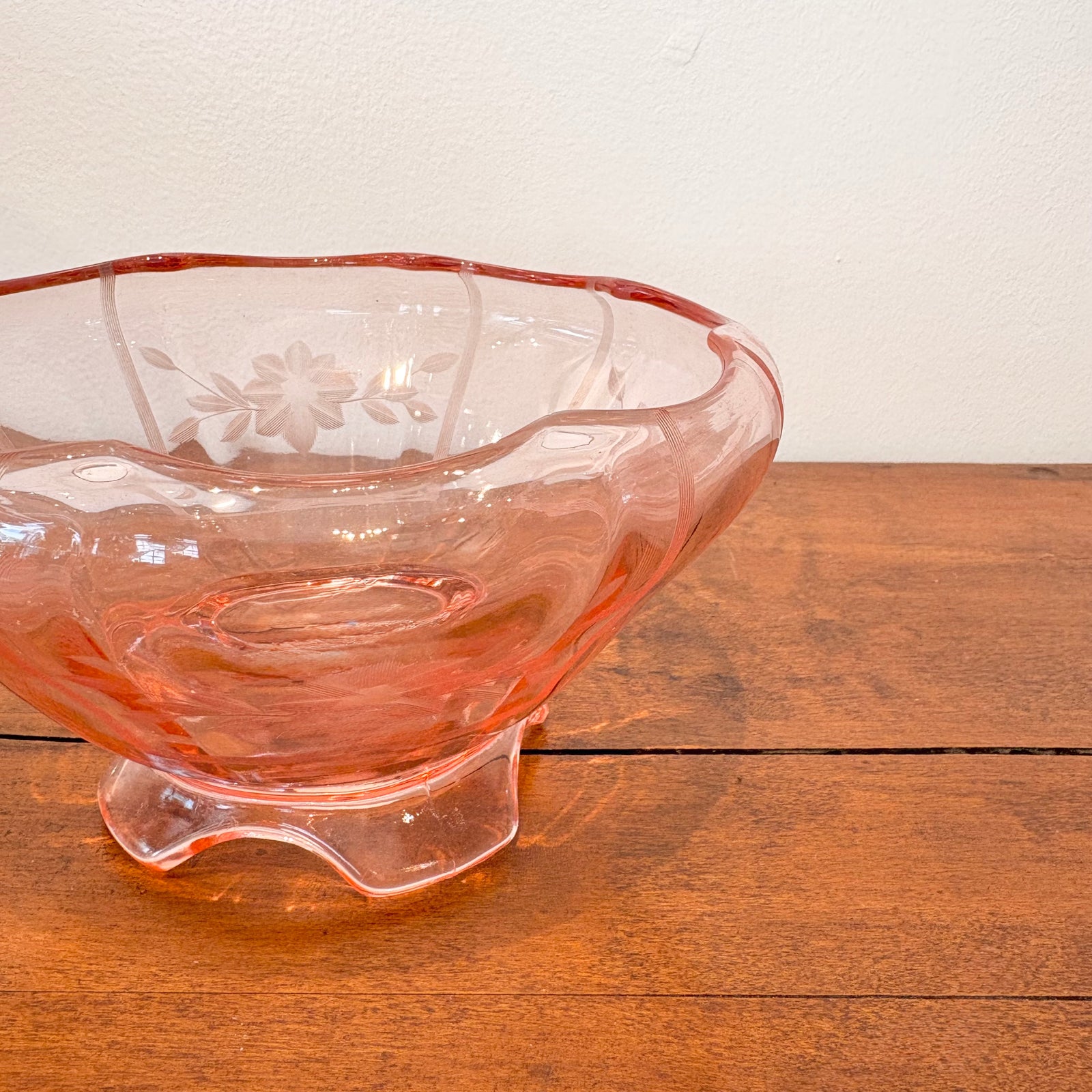 Etched Pink Glass Bowl